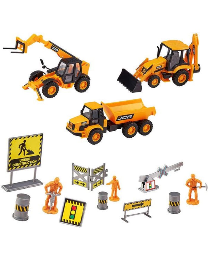 a group of toy construction vehicles