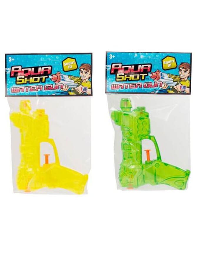 two plastic water guns in bags