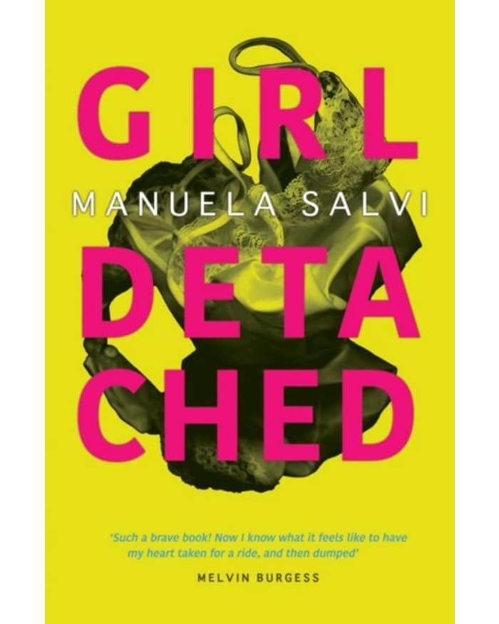 a book cover with pink text