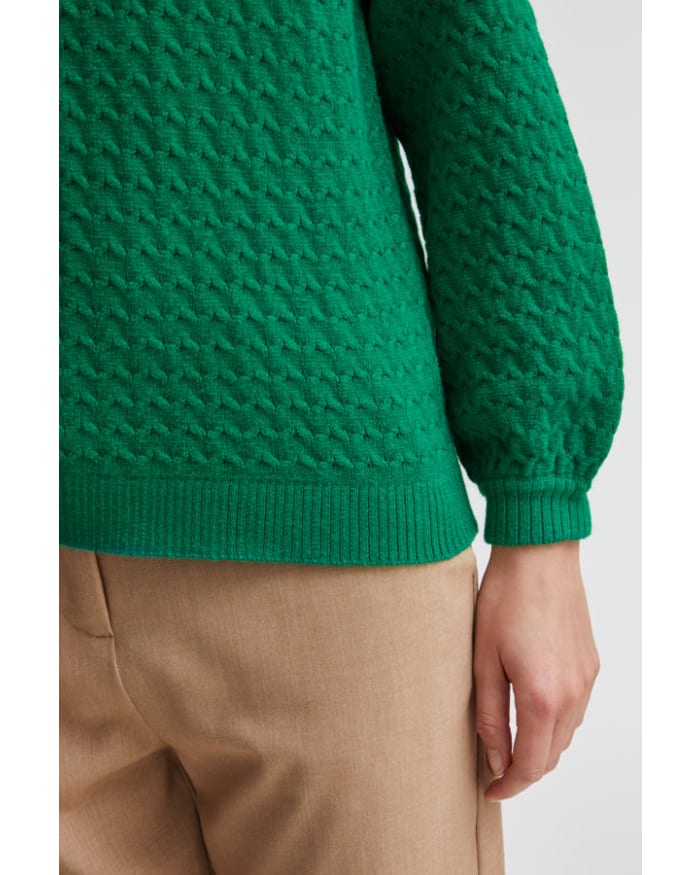 a close up of a green sweater