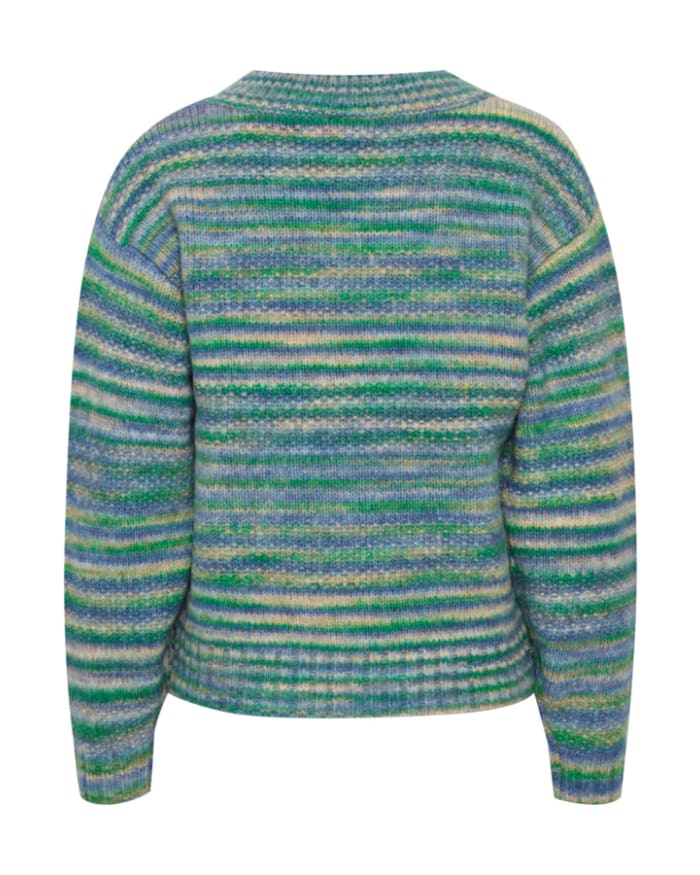 a blue and green sweater