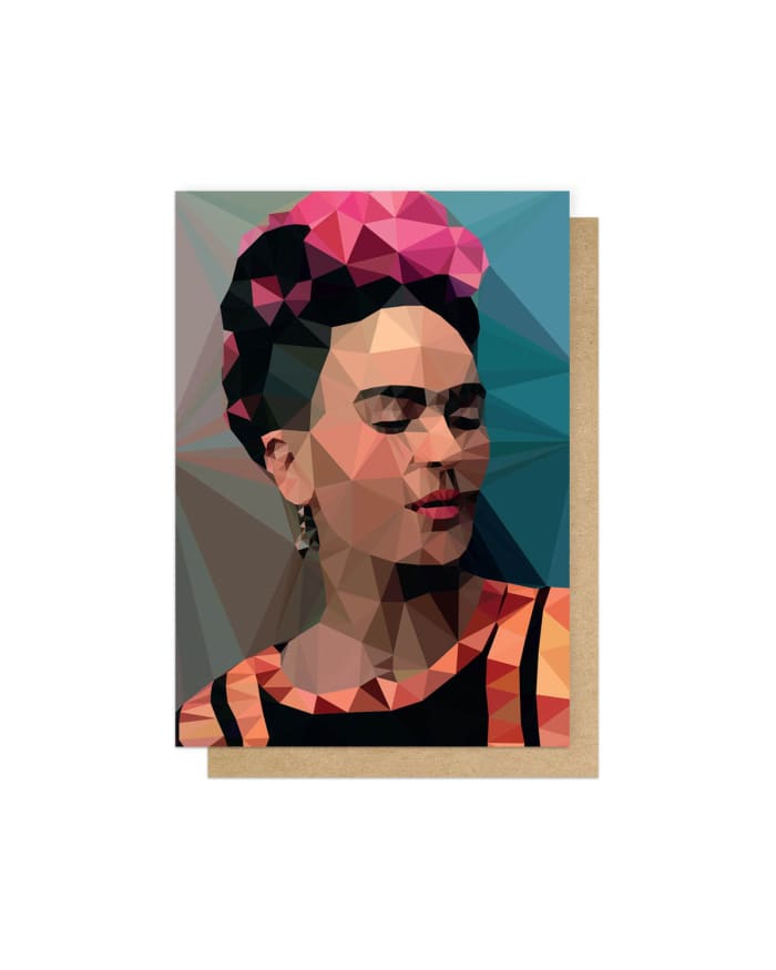 a card with a woman in low poly style