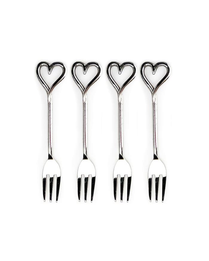 a row of forks with a heart-shaped handle