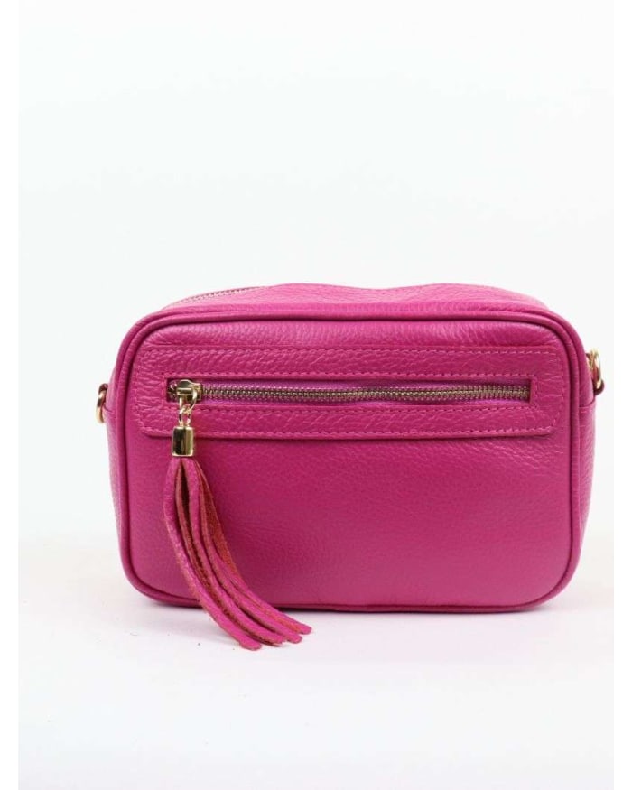 a pink bag with a tassel