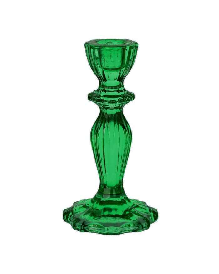 a green glass candle holder