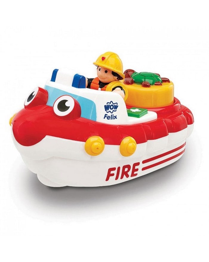 a toy boat with a fireman on it