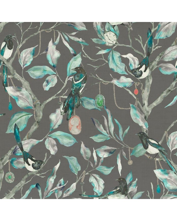 a pattern of birds and leaves