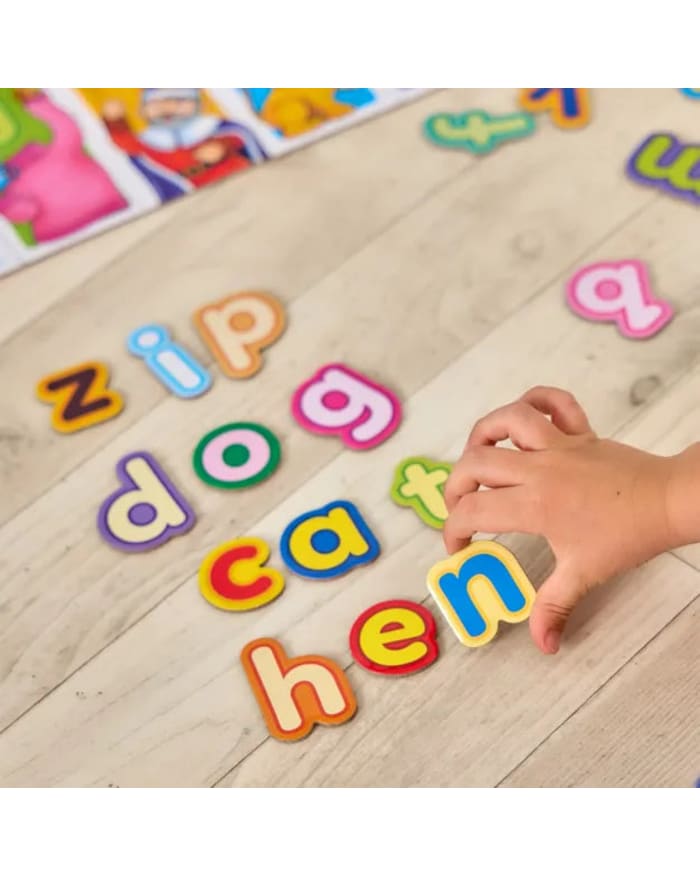 a child playing with colorful letters