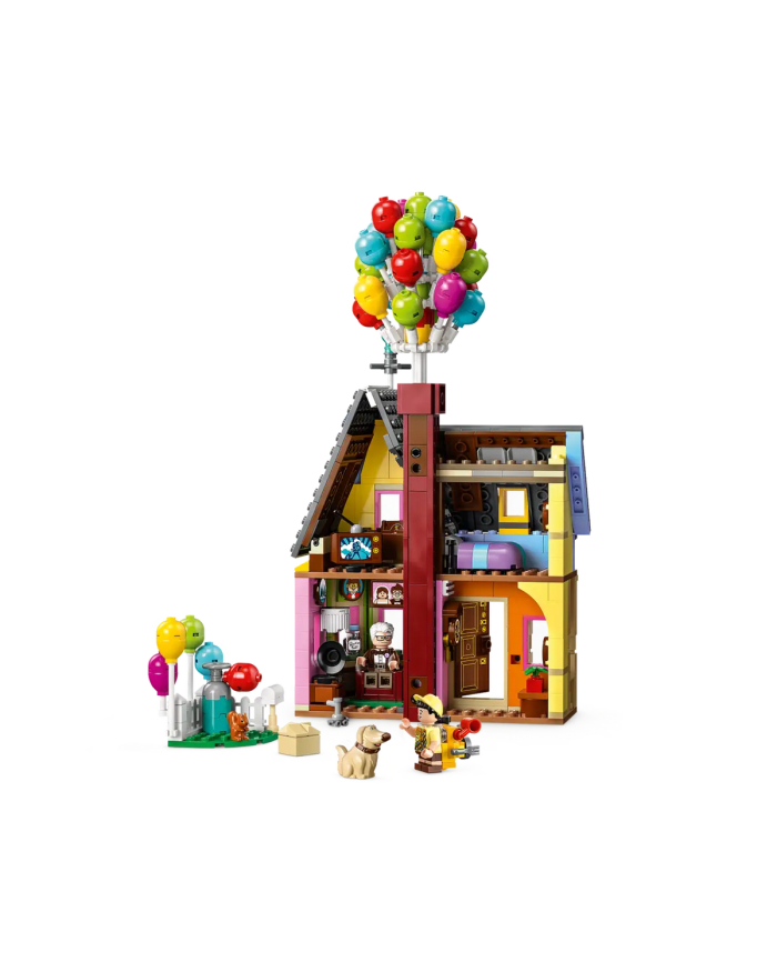 a building toy house with balloons