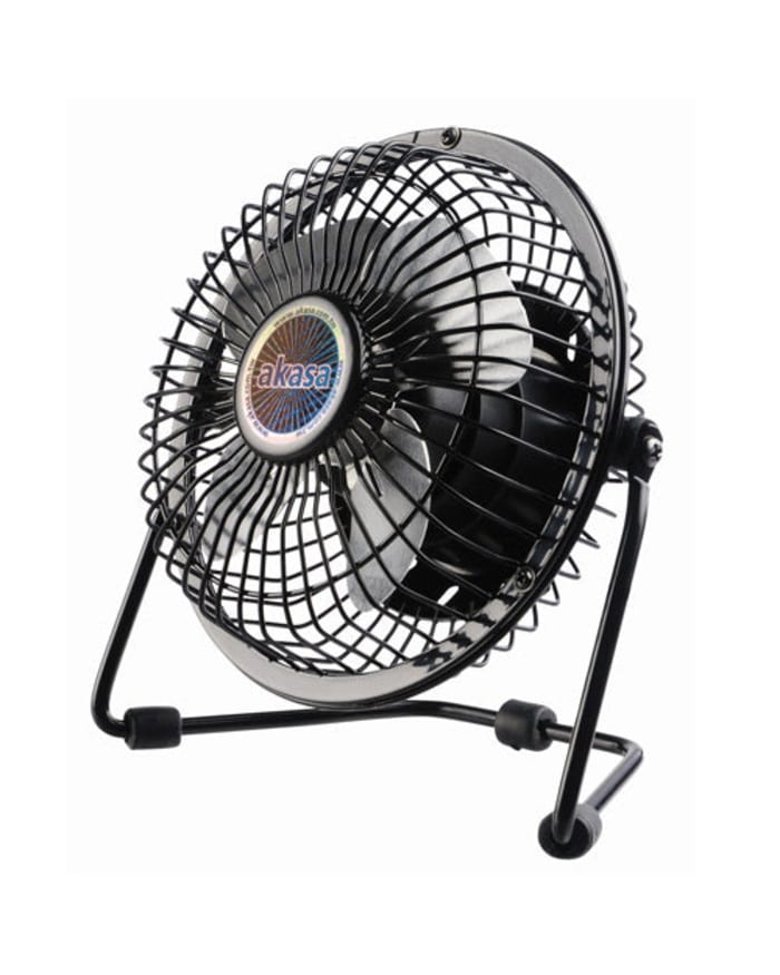 a black fan with a metal base