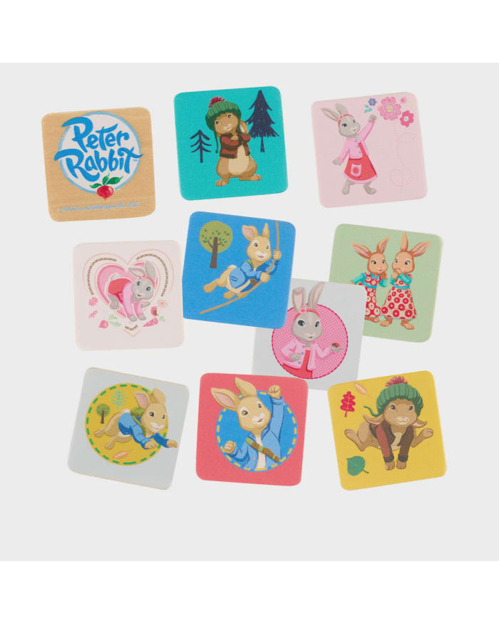 a group of square stickers with cartoon rabbits