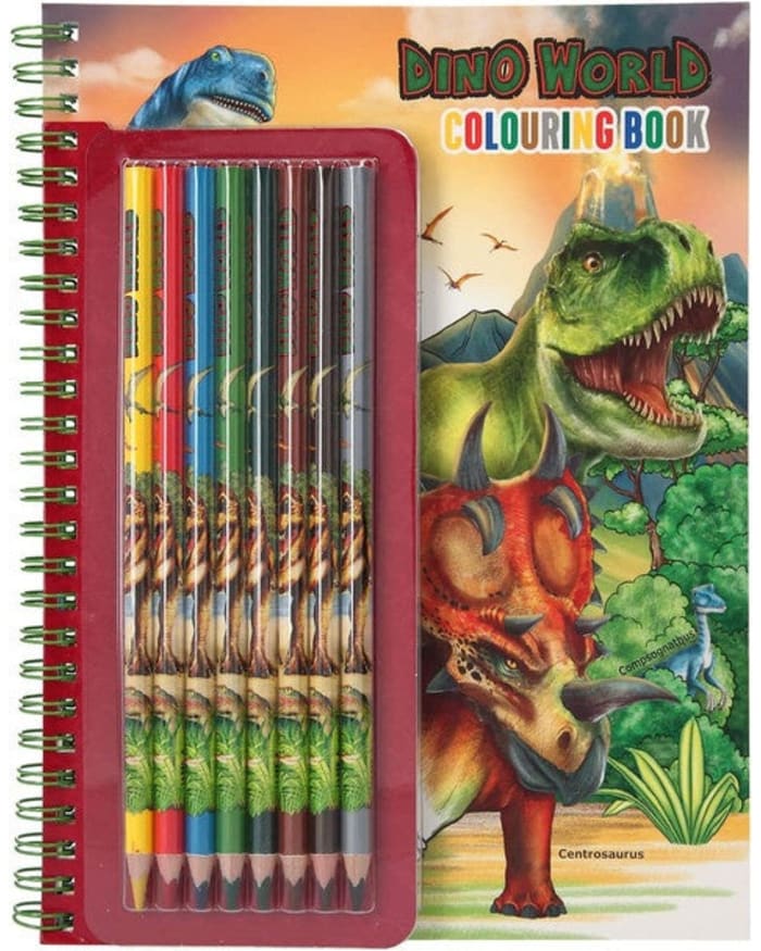 a coloring book with a set of colored pencils