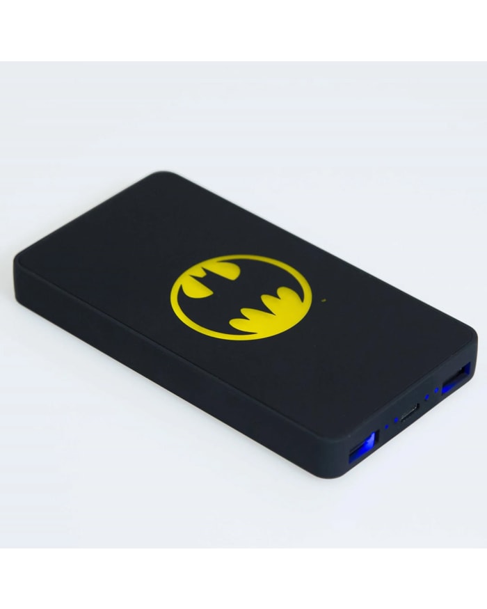 a black power bank with a yellow bat on it