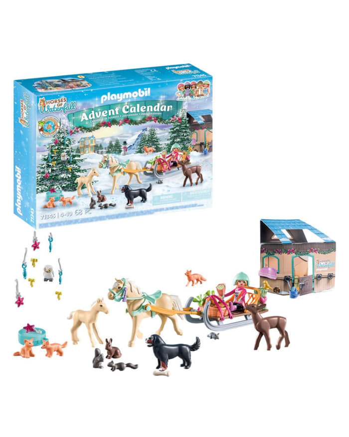 a toy advent calendar with a box and a person riding a sleigh