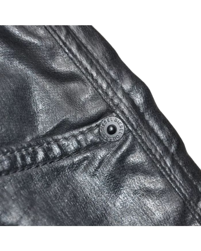 a close up of a black leather jacket