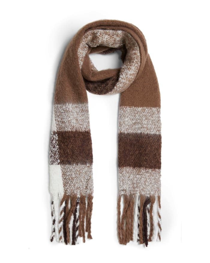 a brown and white scarf