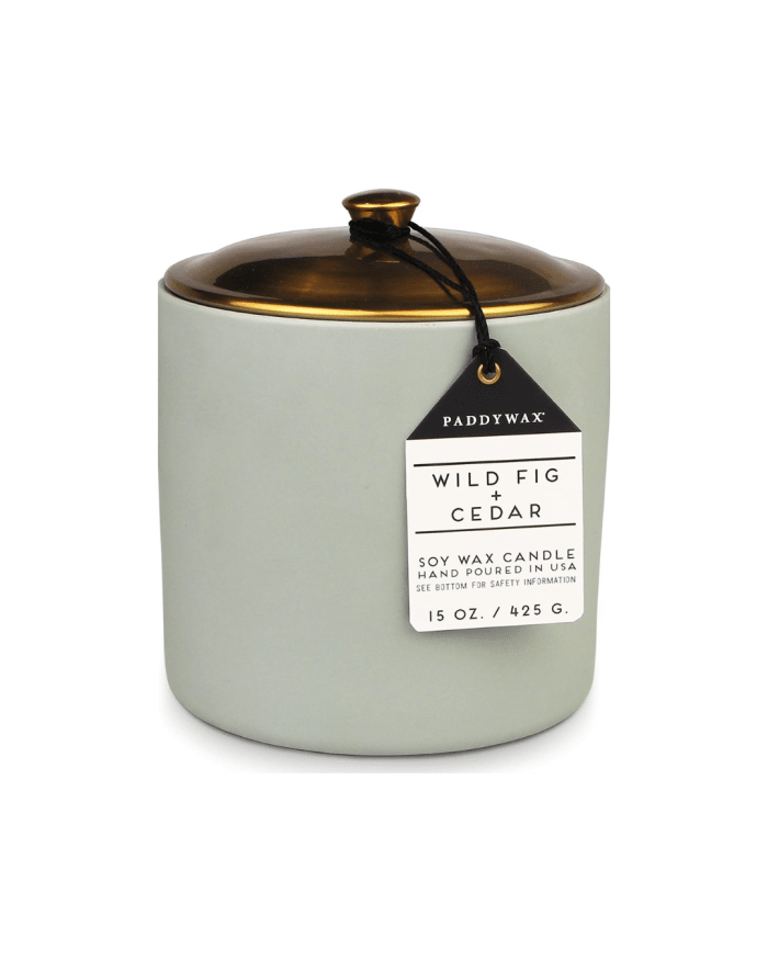 a candle with a label on it