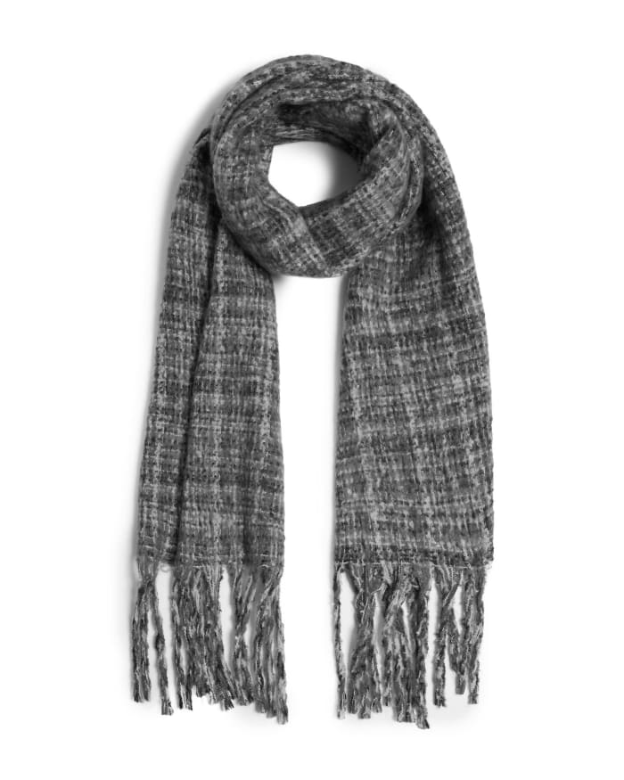 a grey and black scarf