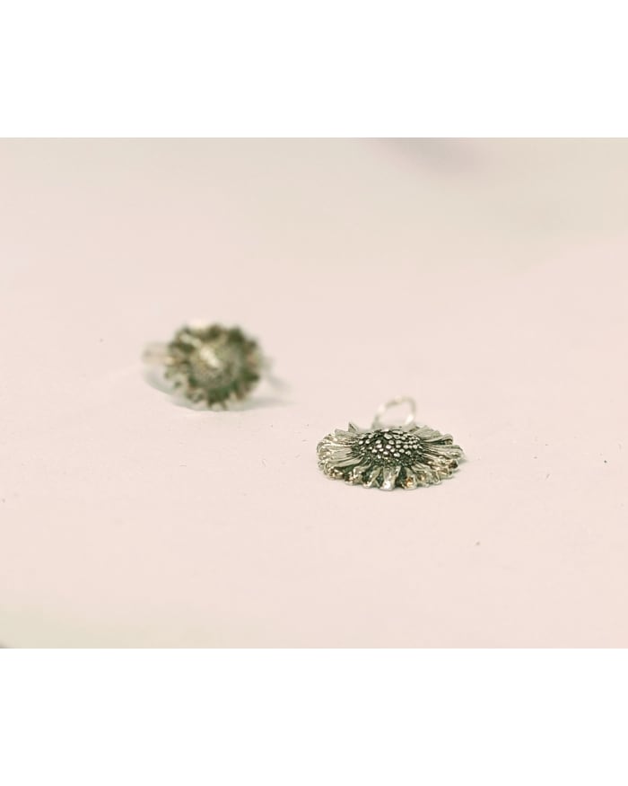 a pair of earrings on a white surface