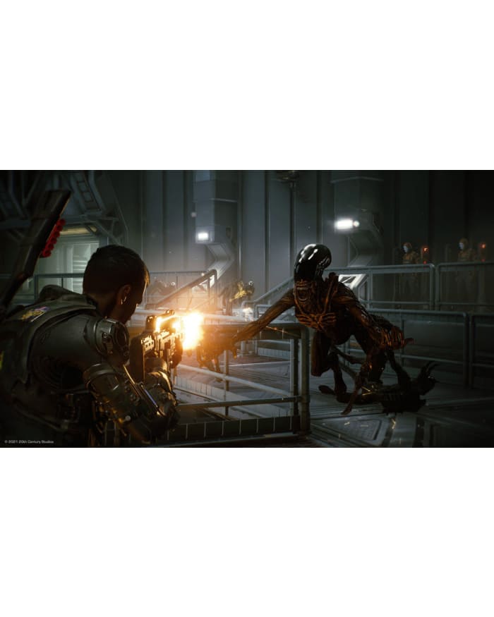 a video game screen capture of a person pointing a gun to a monster