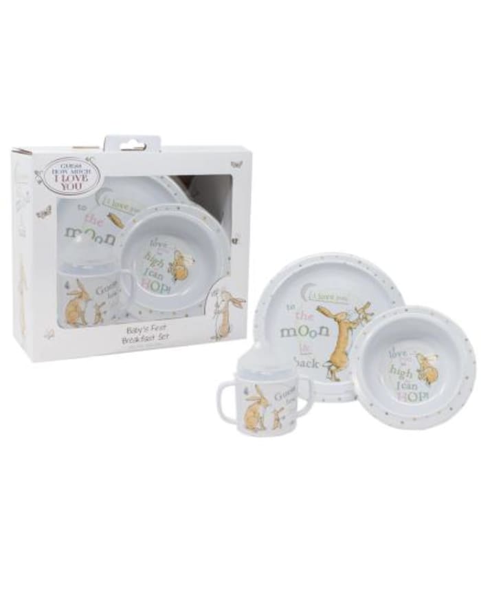 a set of baby dishes and a bottle