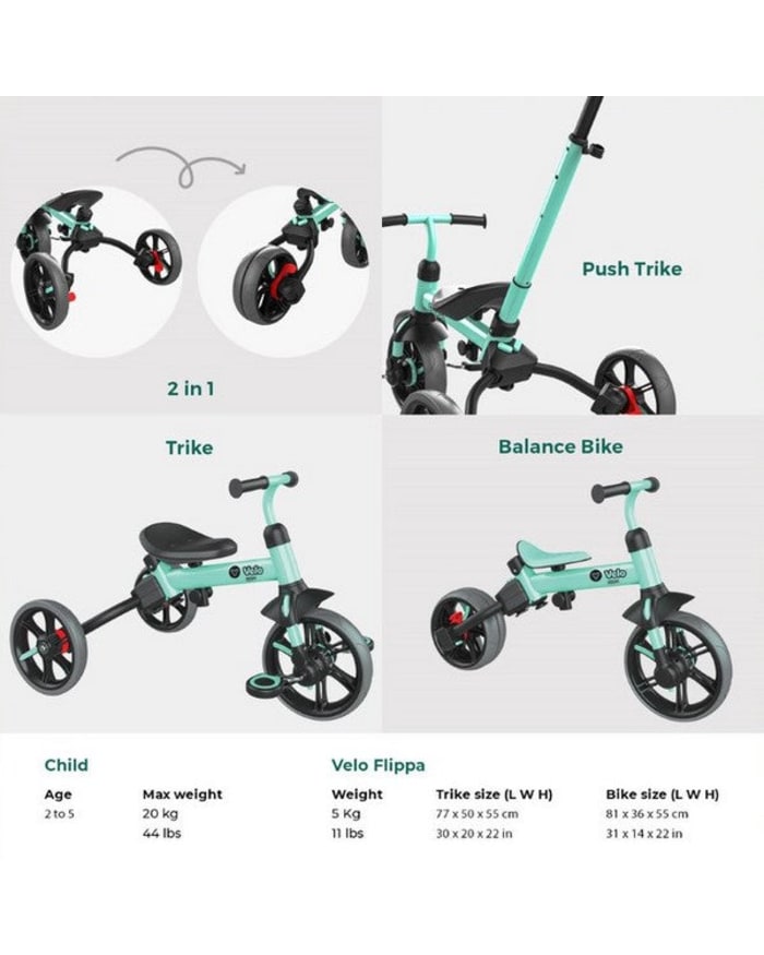 YVelo Flippa 3 in 1 Trike to Balance Bike Red EnableAll