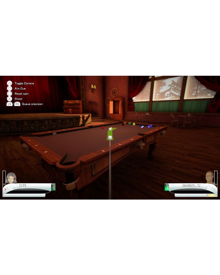 a video game of a pool table