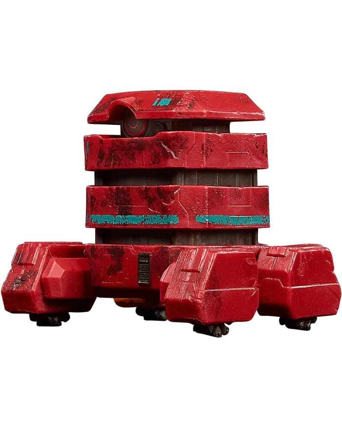 a red robot with wheels