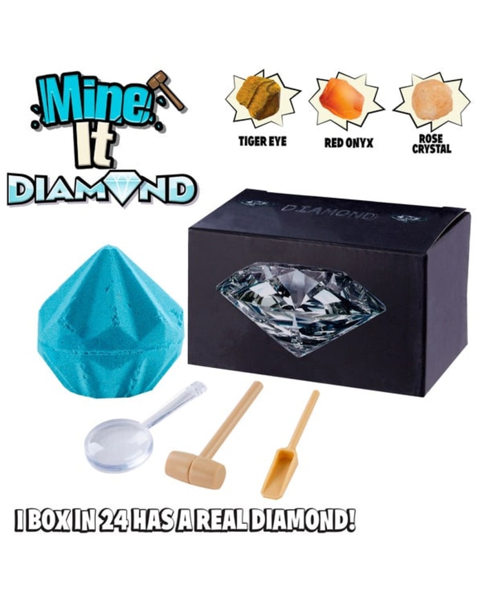 a box with a diamond and a blue object