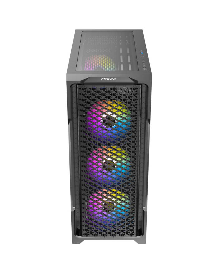 a black computer tower with multicolored balls