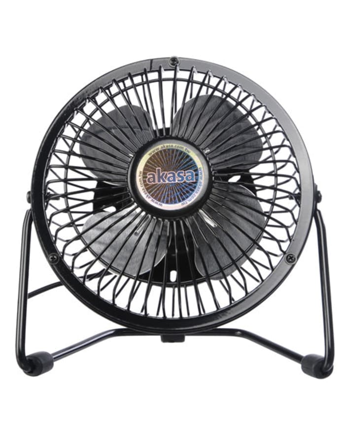 a black fan with a metal frame