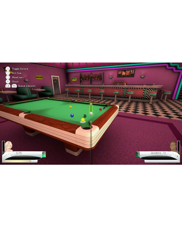 a video game of a pool table