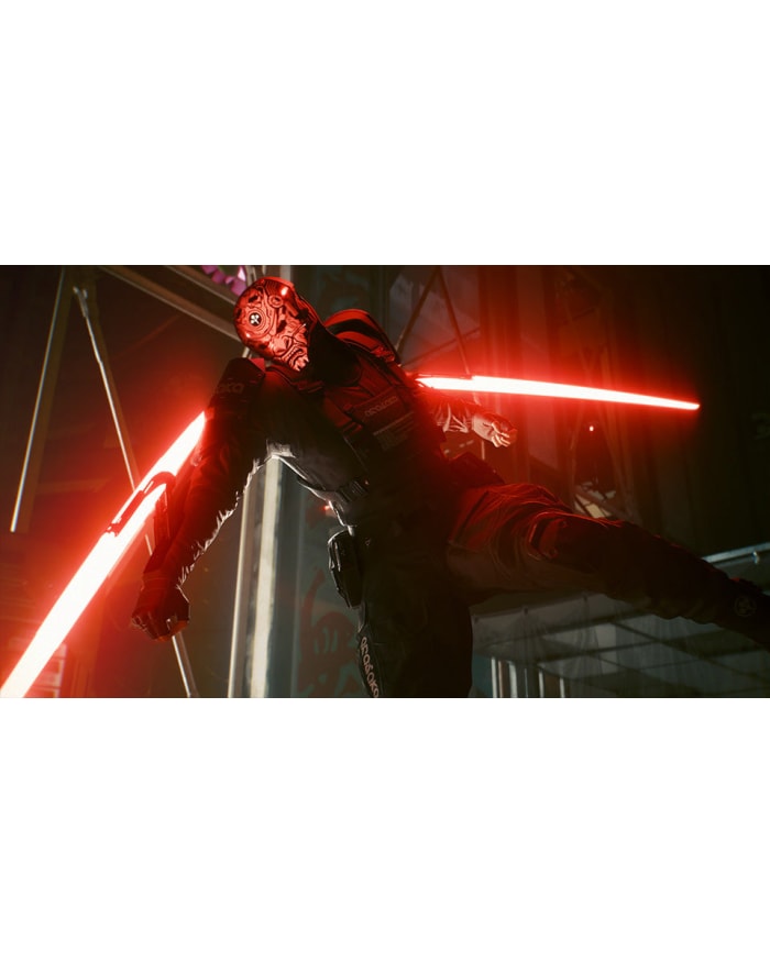 a person in a garment with red lightsaber