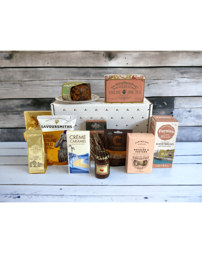 a group of boxes and food on a table