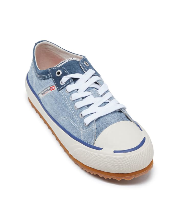 a blue and white shoe