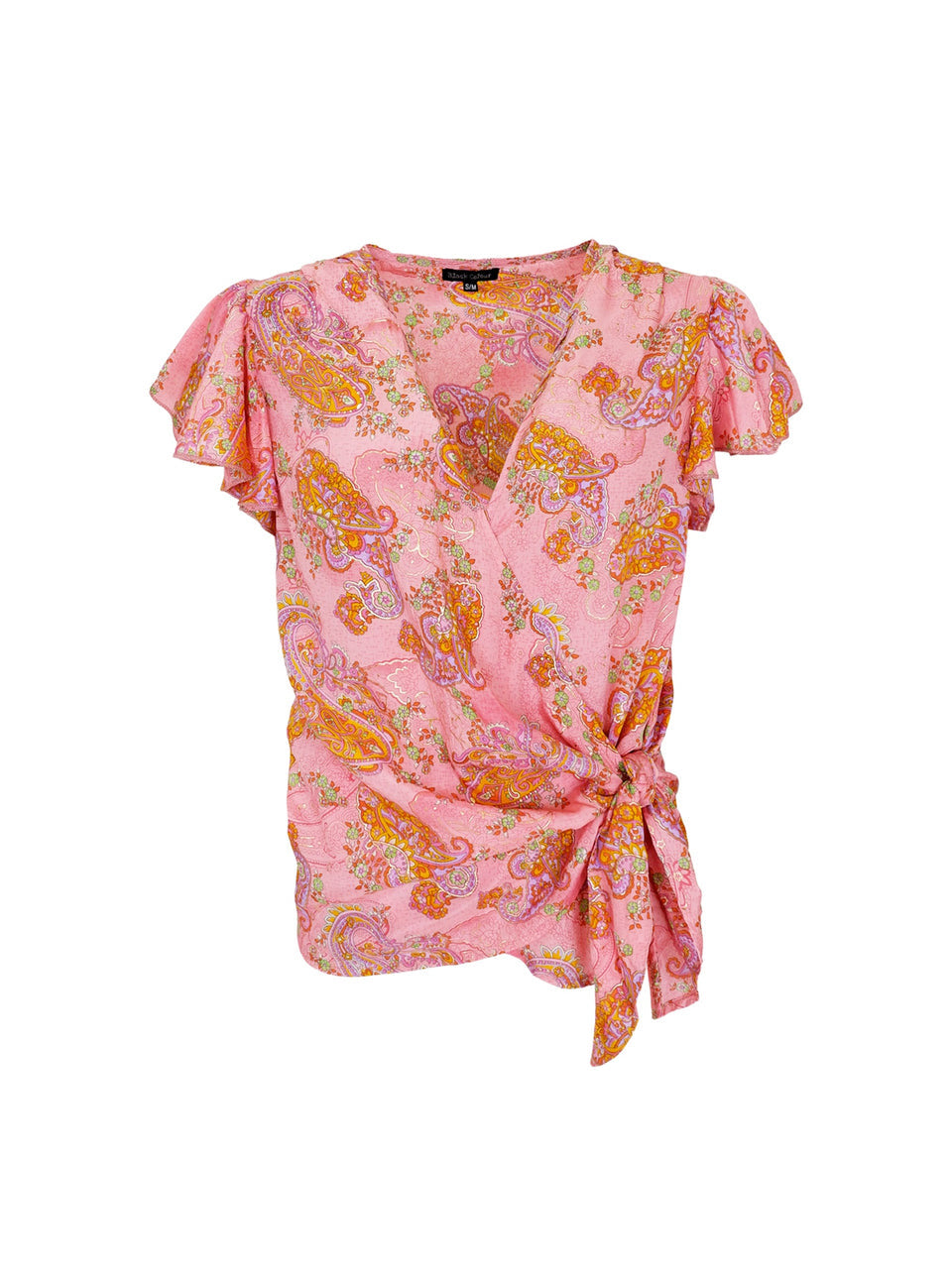 a pink shirt with orange paisley pattern