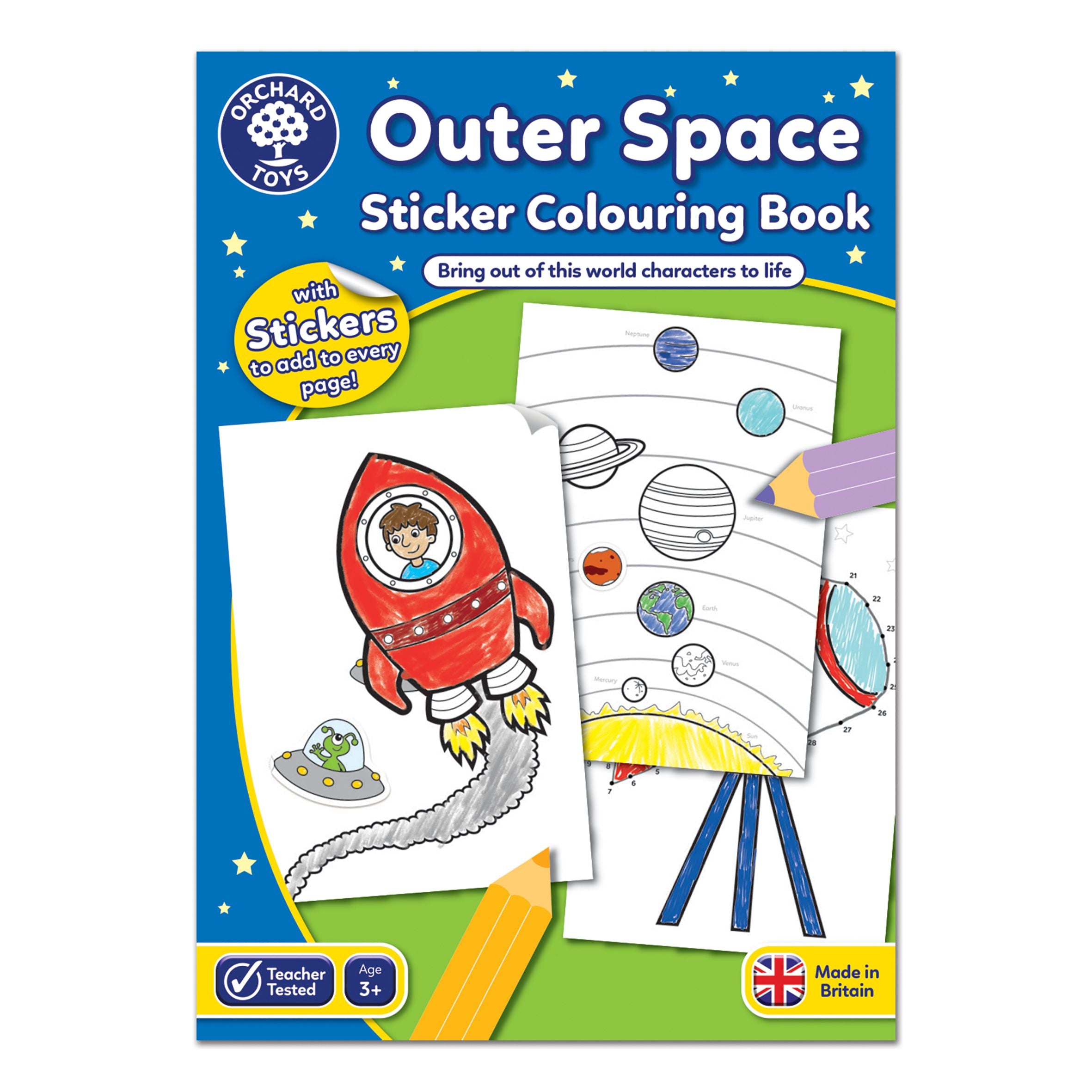 a book with a picture of a rocket and a sticker