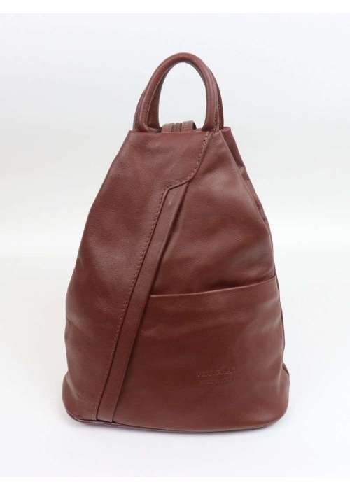 a brown leather backpack with a strap