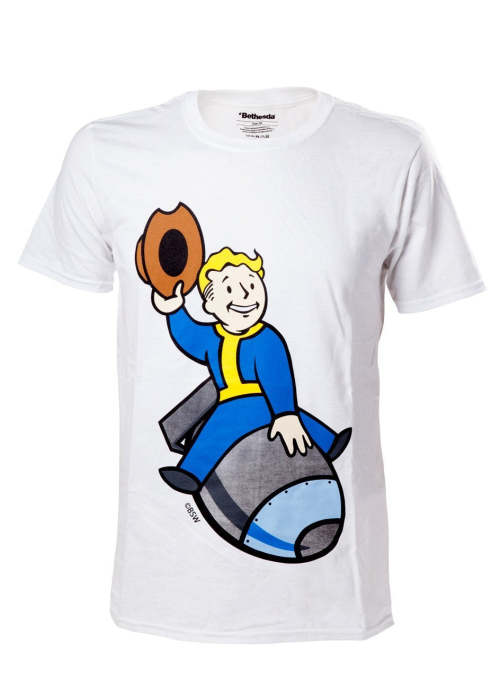 a white t-shirt with a cartoon character on it