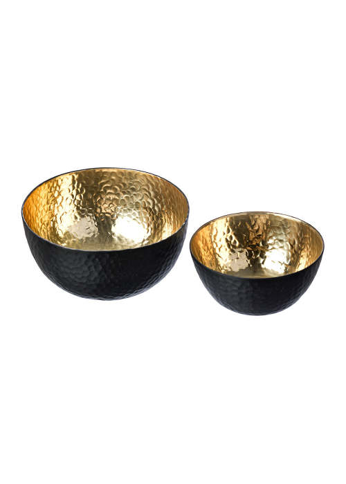 a pair of bowls with gold rims