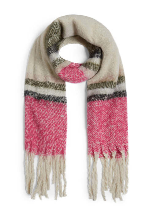 a pink and white scarf