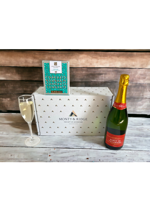 a champagne bottle and a box