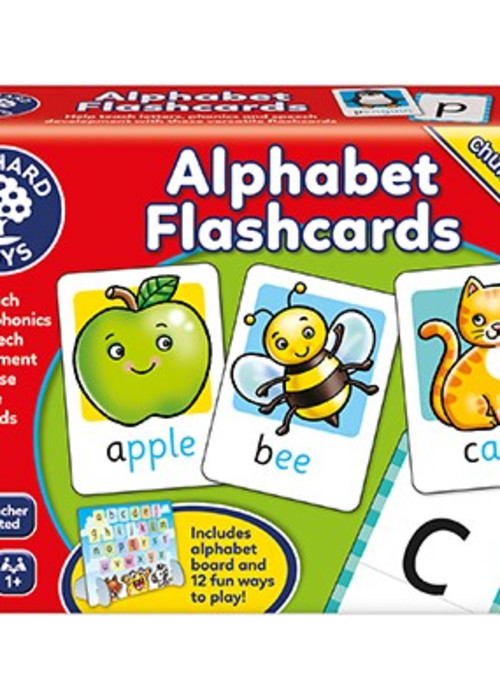 a box of alphabet flash cards