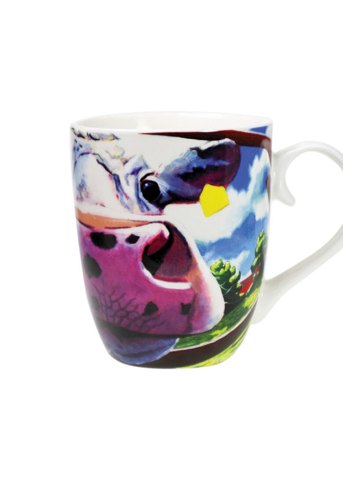 a mug with a cow painting on it