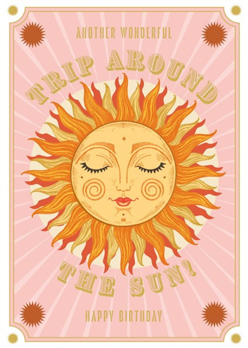 a sun with a face and text