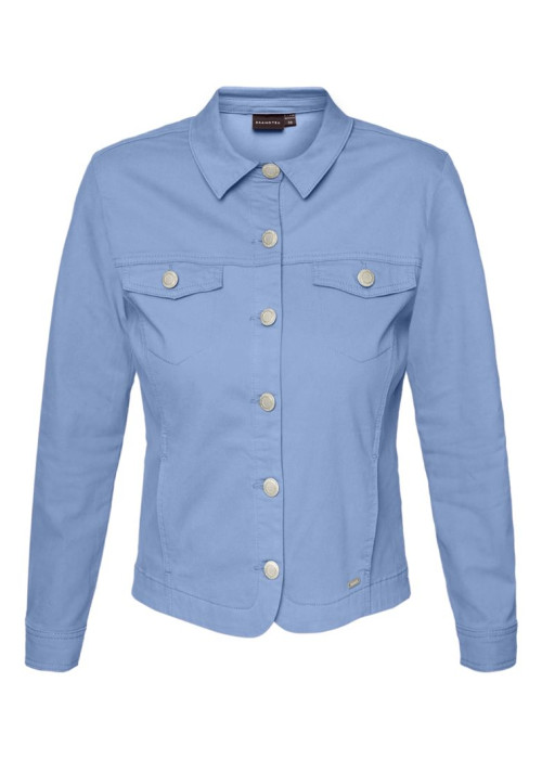 a blue jacket with buttons