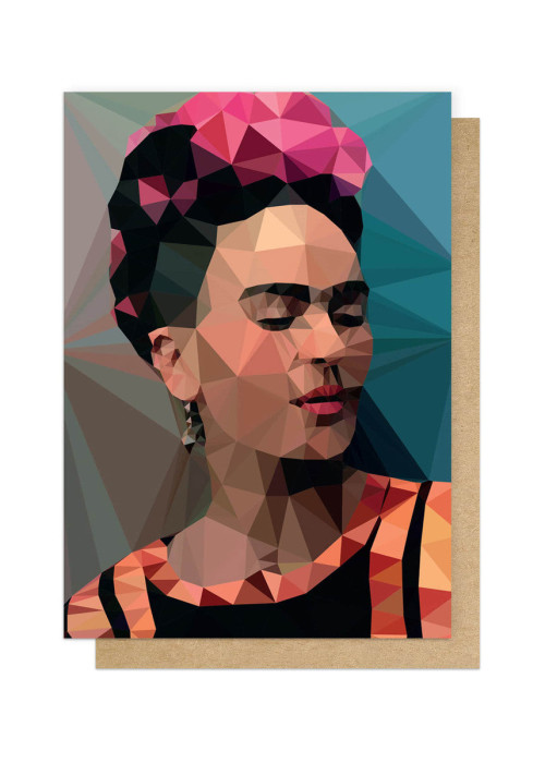 a card with a woman in low poly style