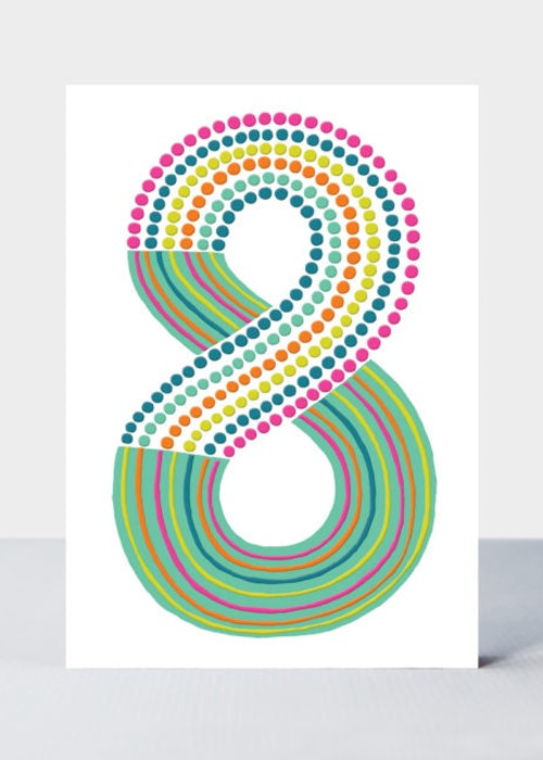 a card with colorful dots and numbers