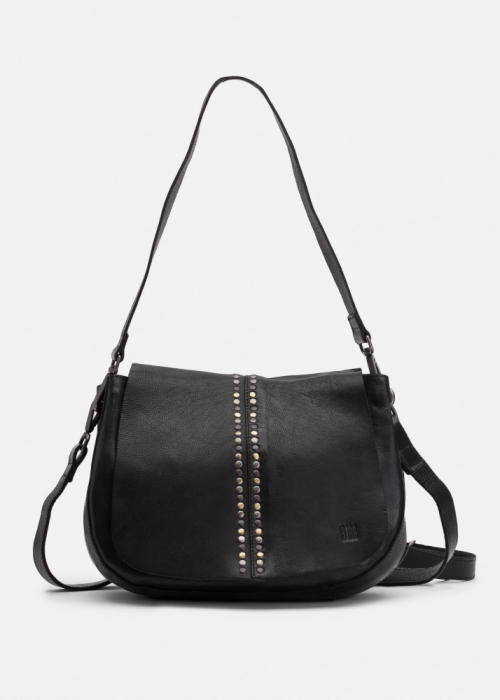 a black purse with a strap