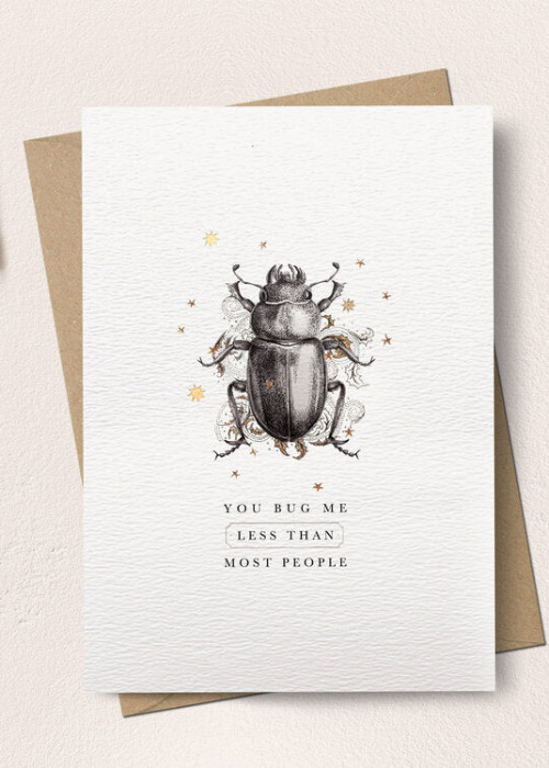 a card with a bug drawing on it